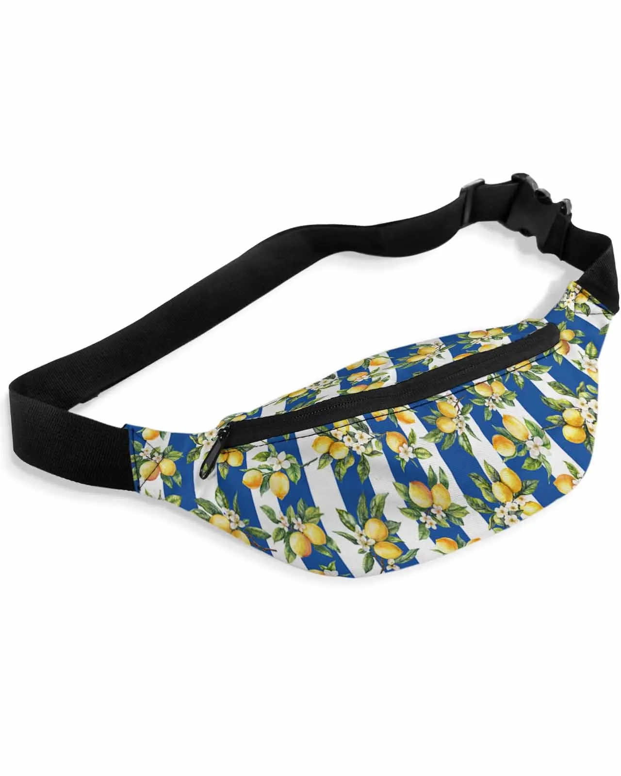 

Classic Summer Blue Striped Lemon Plant Waist Bag Women Men Belt Bags Large Capacity Waist Pack Unisex Crossbody Chest Bag