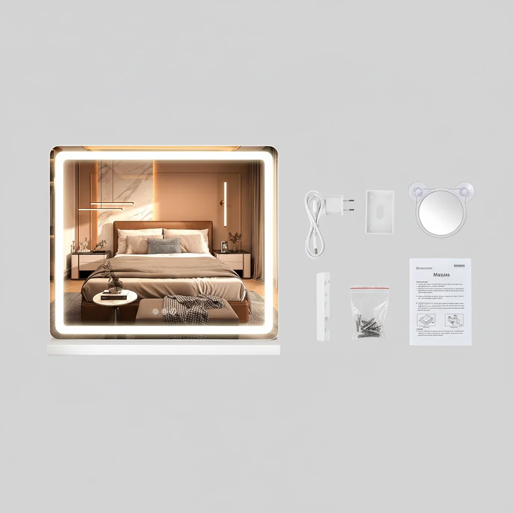 기숙사용 LED 조명 화장 거울 19x22, 일상적인 편안함을 위해 트윈 XL 2인치 젤 메모리폼 토퍼와 함께 제공