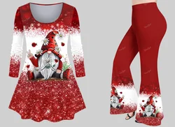 XS-6X Christmas Matching Set Women's Autumn Outfits Santa Claus Snowflake Flower Ladybug Sequin 3D Print T-Shirt And Flare Pants