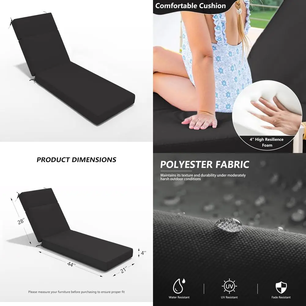

Water-Resistant and Fade-Resistant High-Density Foam Outdoor Chaise Lounge Cushion, 72L x 21W x 4D for Comfortable Relaxation