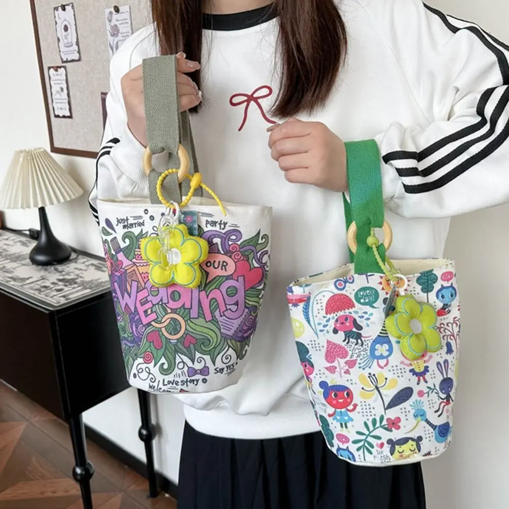 Cute Mini Canvas Bag Bucket Bag Hand Snack Bag Women's Handbag Small Bags Lunch Bag