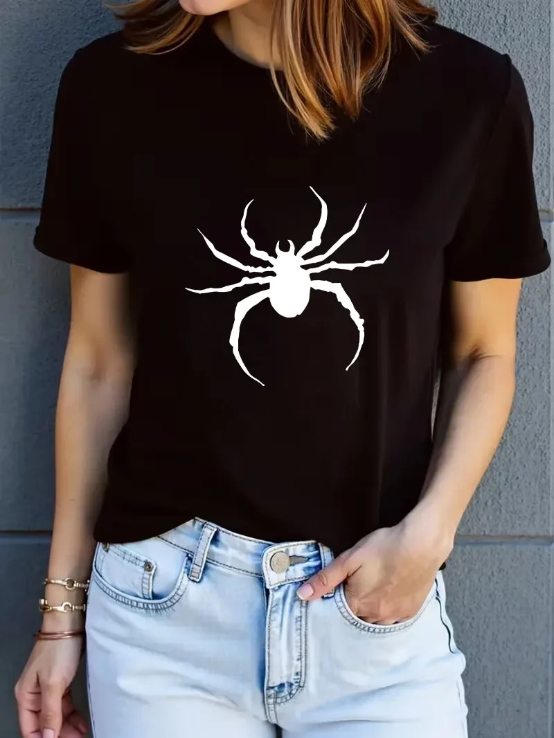 Streetwear Spider Print Women's Casual Short Sleeved Crew Neck Tee Spring/summer Top Tee Graphic Shirt Woman Girls Free Shipping