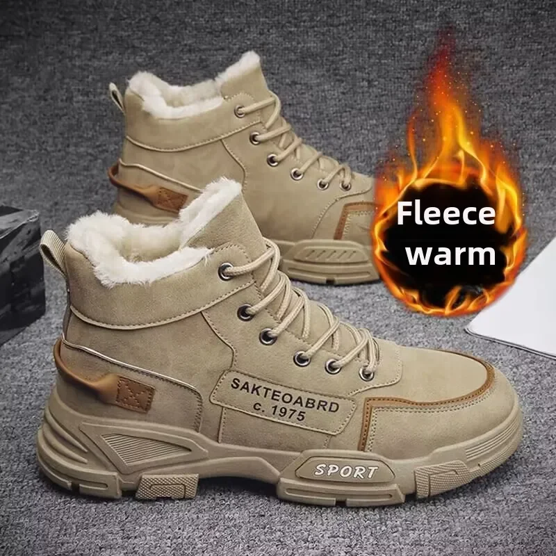 New Boots Men Winter Fashion Plush Shoes Snow Boots Male Casual Outdoor Sneakers Lace Up Warm Shoes Non Slip Ankle Boots Male 44