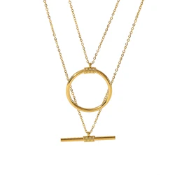 New Trendy Stainless Steel OT Bar Pendant Necklace Gold Color Texture Waterproof Charm Layering Collar Jewelry Gift New