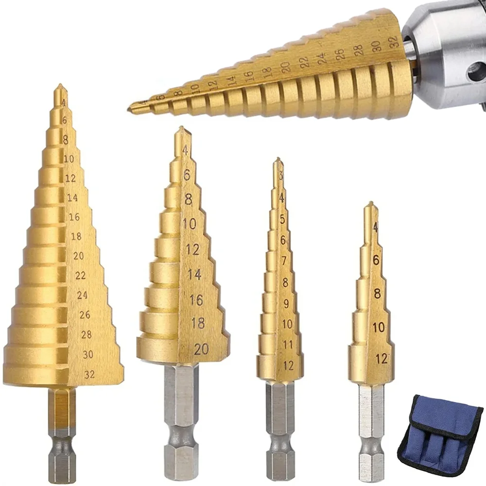 

Сверло ступенчатое HSS с титановым покрытием 4-32 мм, 4-20 мм, высокоскоростная сталь, для металла и дерева, конусный сверлильный инструмент