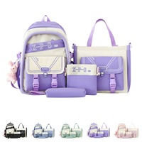 Backpack, Korean style small and fresh four piece backpack, large capacity, fashionable and casual student backpack