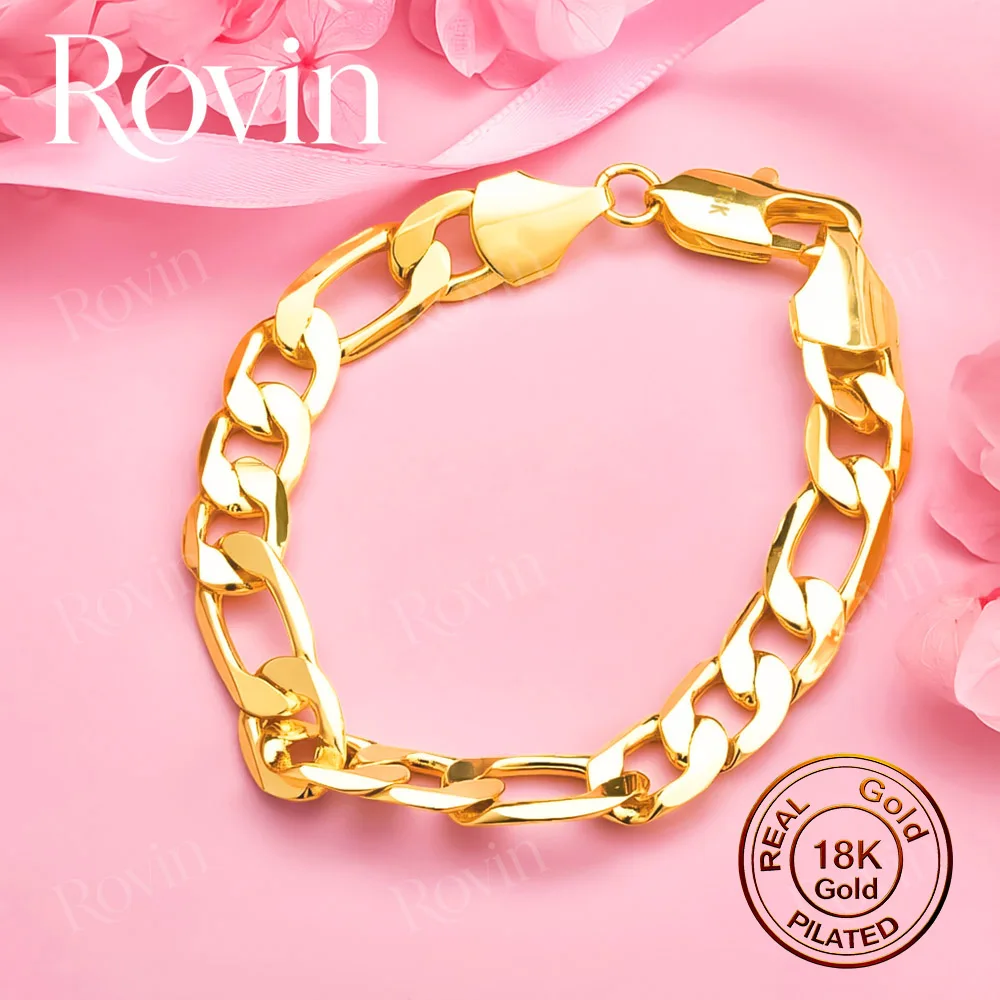 18K Gold-Plated 8-Inch Minimalist Cuban Link Bracelet – Stylish Wedding Jewelry & Party Gift for Men and Women