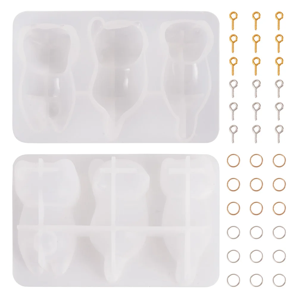 

1pcs Cat Shape Pendant Silicone Mold with Screw Eye Pin Peg Bails Open Jump Rings for Keychain Pendant DIY Making