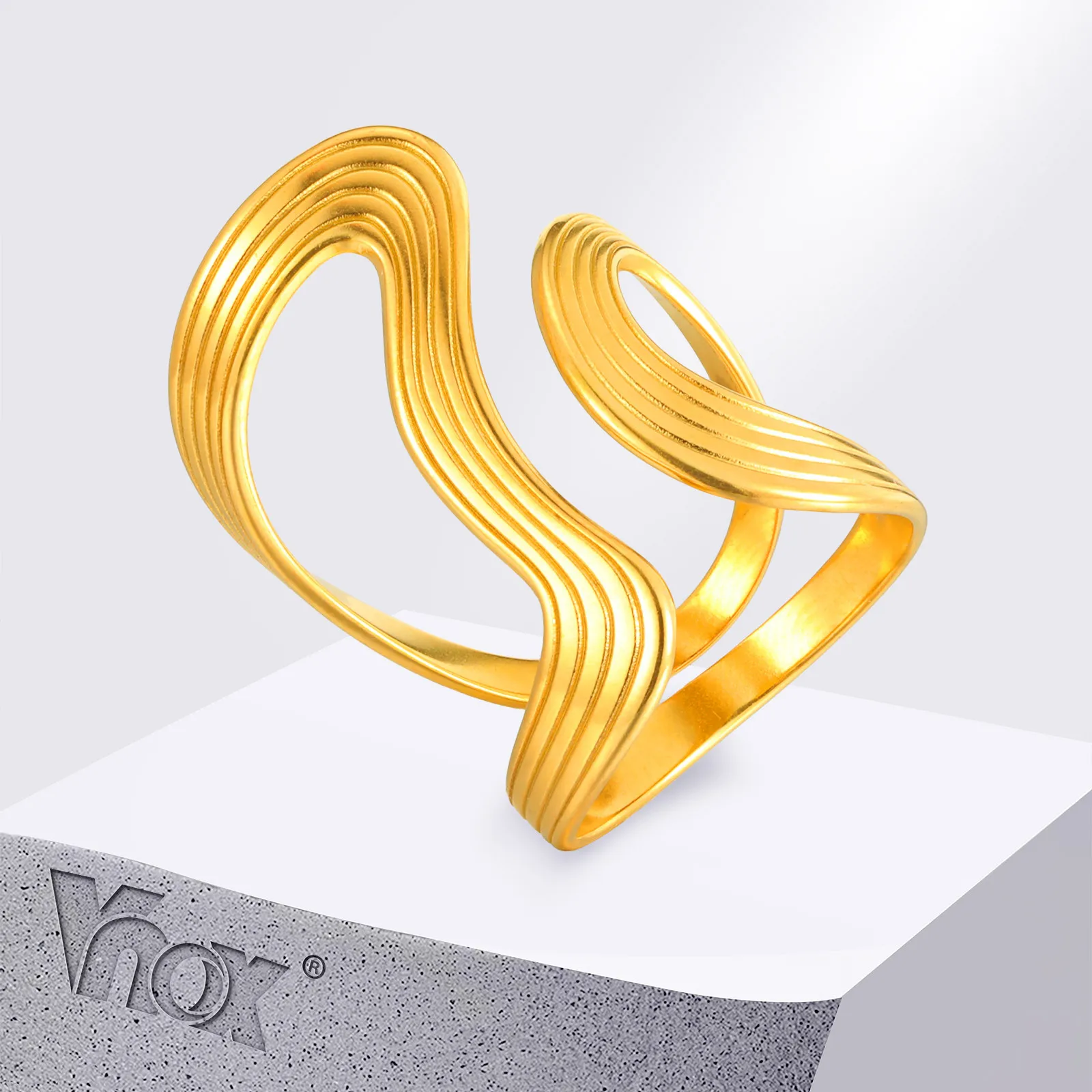 

Vnox Stainless Steel Irregular Wave Rings For Women Men,18k Gold Plated Multiple Style Open Ring,Female Statement Jewelry Gifts