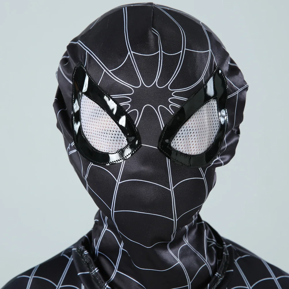 Fantasias de super-herói Marvel Spider-Man com máscara infantil, fato Zentai preto, roupa de festa Halloween, macacão Spiderman