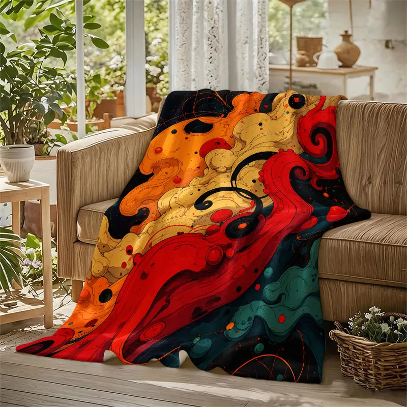 Fluid Smoke Colorful Flannel Blanket Perfect for Sofa Office Bed Travel Sleep Read Relax Camping Four Season Use