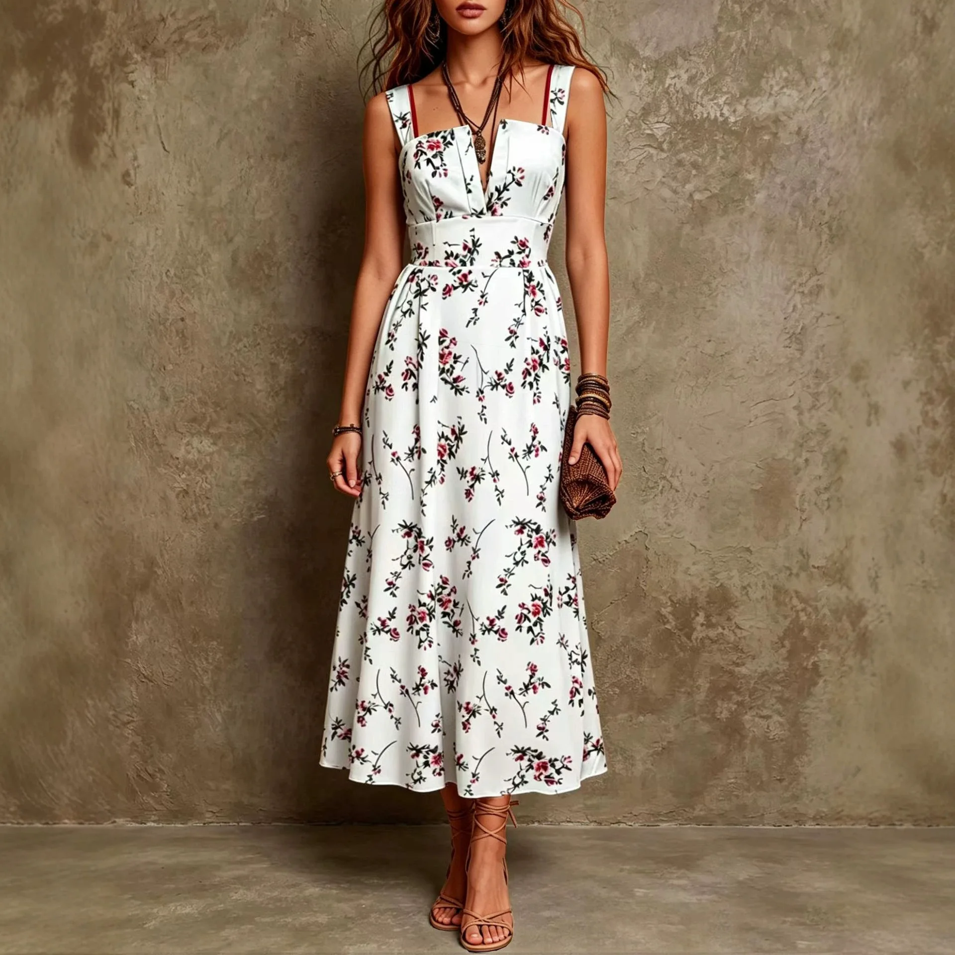Bohemian Square Neck Printed Dress Dresses Spring Summer Floral Maxi Jumpsuit Playsuit Matching Set 2