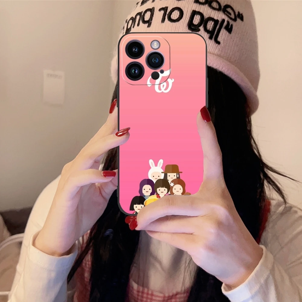 KPOP Cute Twice Mobile Cell Phone Case for iPhone 15 14 13 12 11 X XR XS 8 7 Pro Max Plus Mini Black Soft Phone Cover Shell