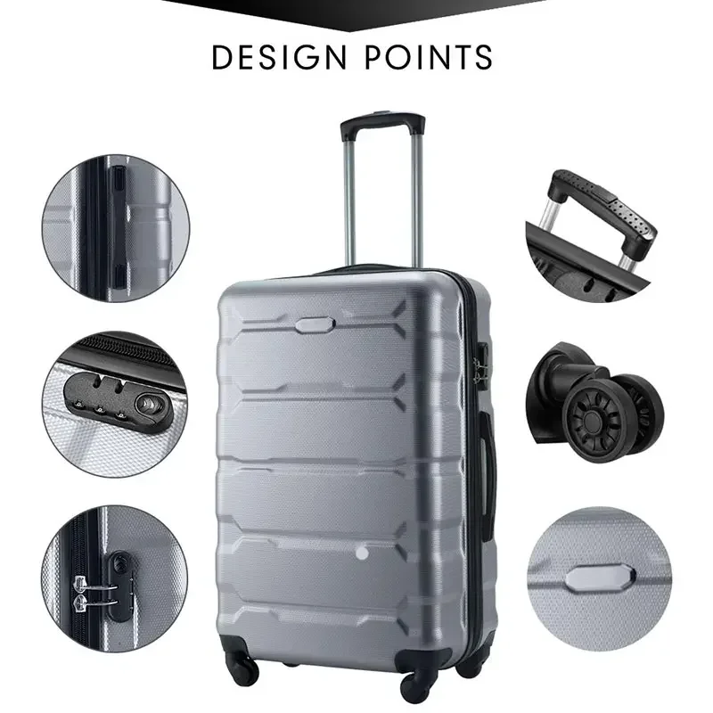 Grande Capacidade Mala Set, Rolando Spinner Rodas, bagagem de bagagem, TSA Combinação Bloqueio Zipper, Trolley Case, 4 peças