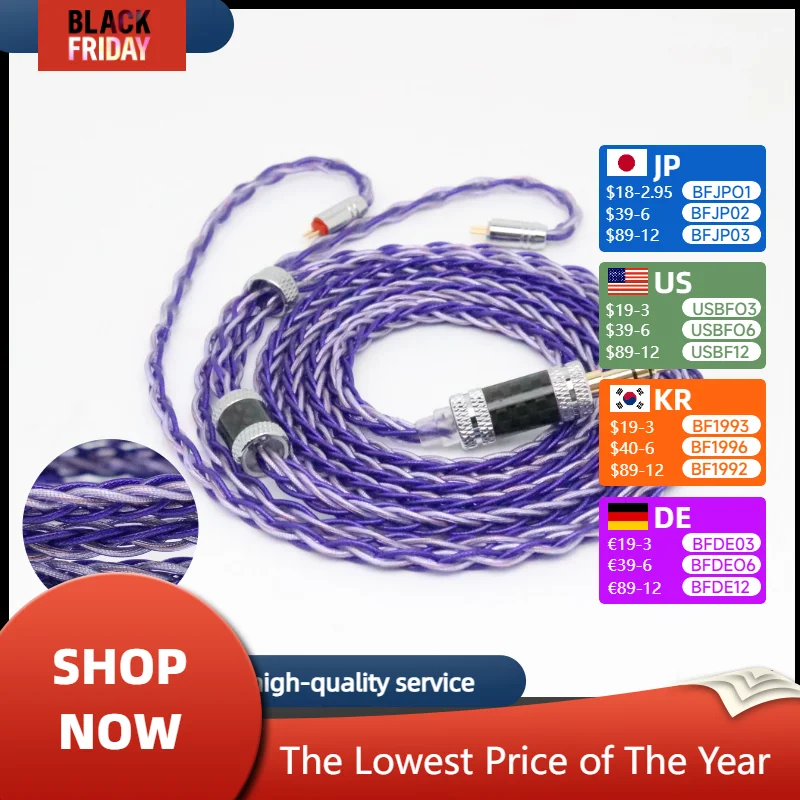 XINHS 8-Core Purple Silver Foil Wire Earphone Cable 2.5mm 3.5mm 4.4mm Suitable for SENNHEISER Letsh HOLA Zero KATO Aria LAN  IEM