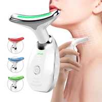 Eliminador de arrugas de microcorriente eléctrico, dispositivo de belleza para cara y cuello con fotones LED para mujer, masajeador térmico EMS para levantar y apretar el cuello