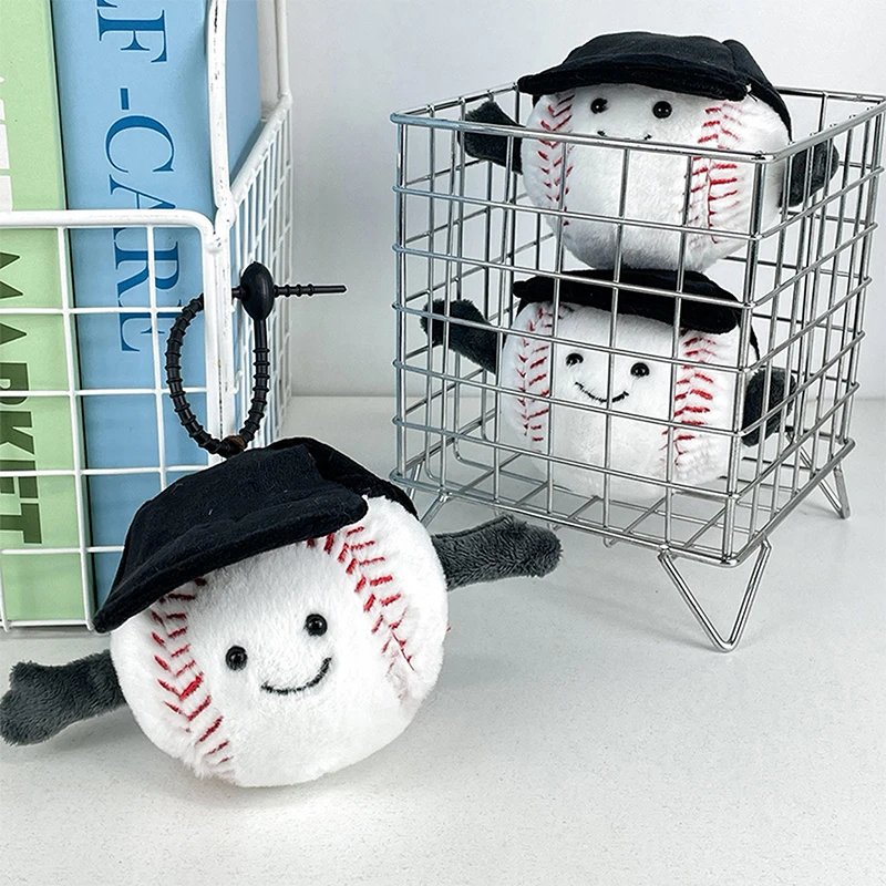 Baseball Hat Plush Toy Keychain Cartoon Baseball Soft Stuffed Doll Pendant Car Key Ring Backpack Bag Decor Kid Gift