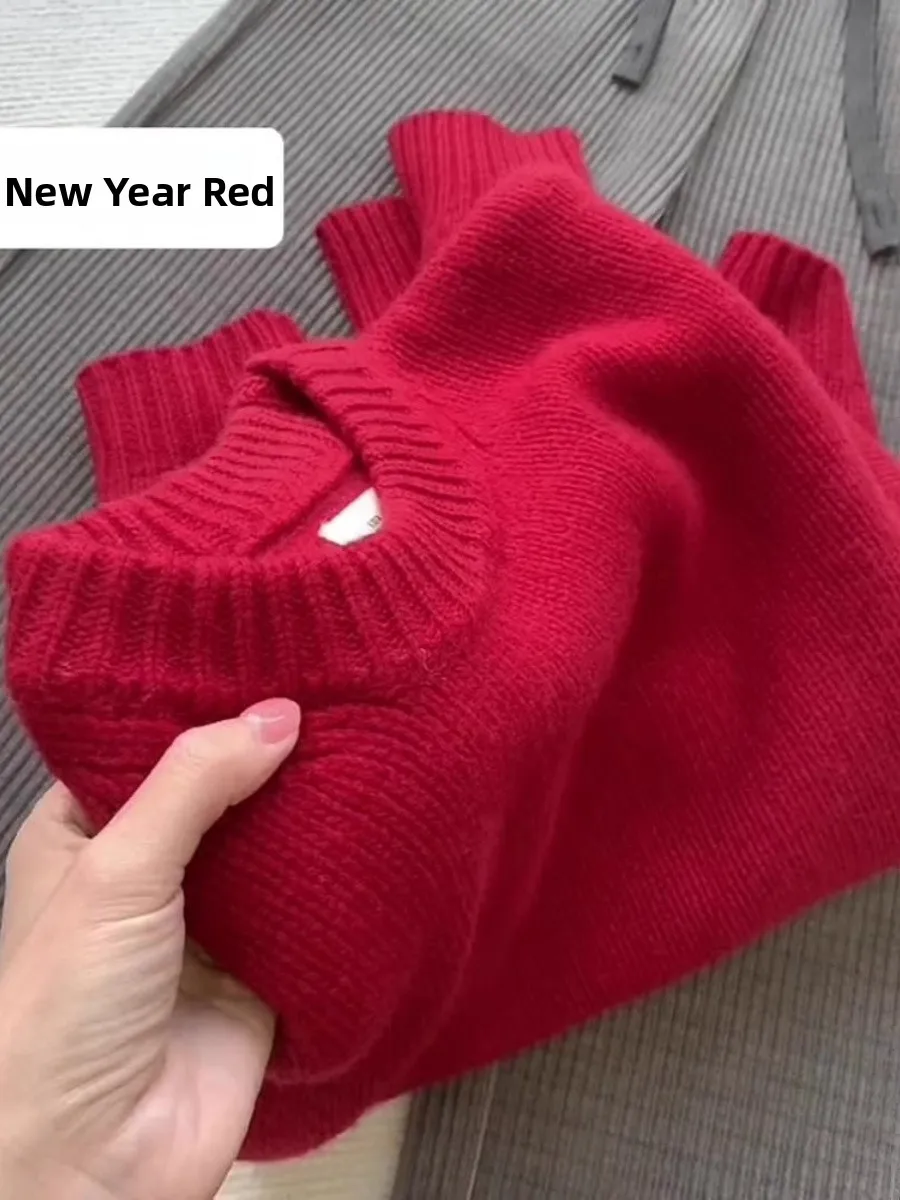 

Thickened Knitted Sweater Women's Soft Cozy New Year Red Winter New Style 2023 Long Sleeve Commute Korean Version Pure E-comm...