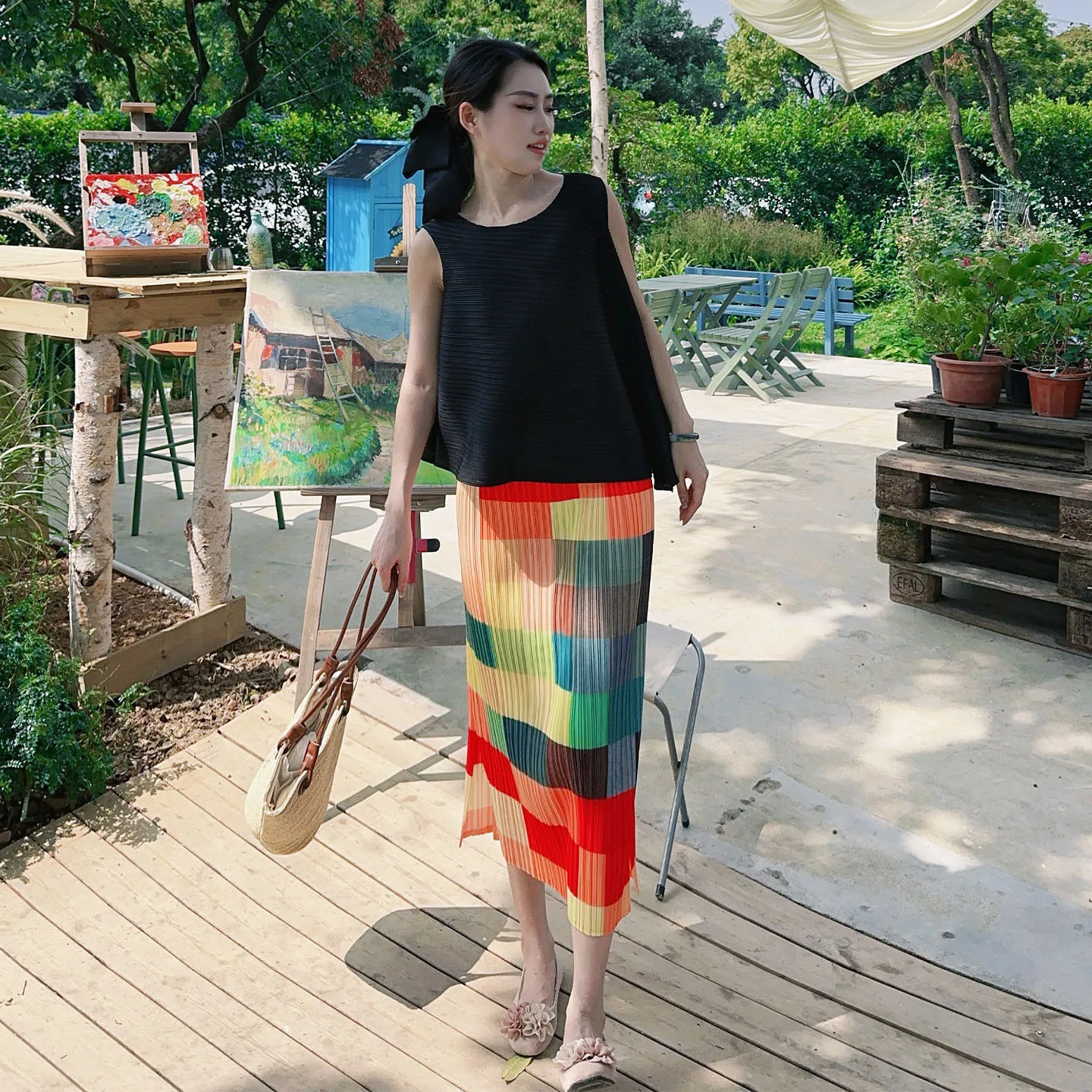 

Miyake Summer New Black Skirt Pleated Casual Commuting Niche Thin Pleats Wear Irregular Top Color Fashion Pleated Suit Women