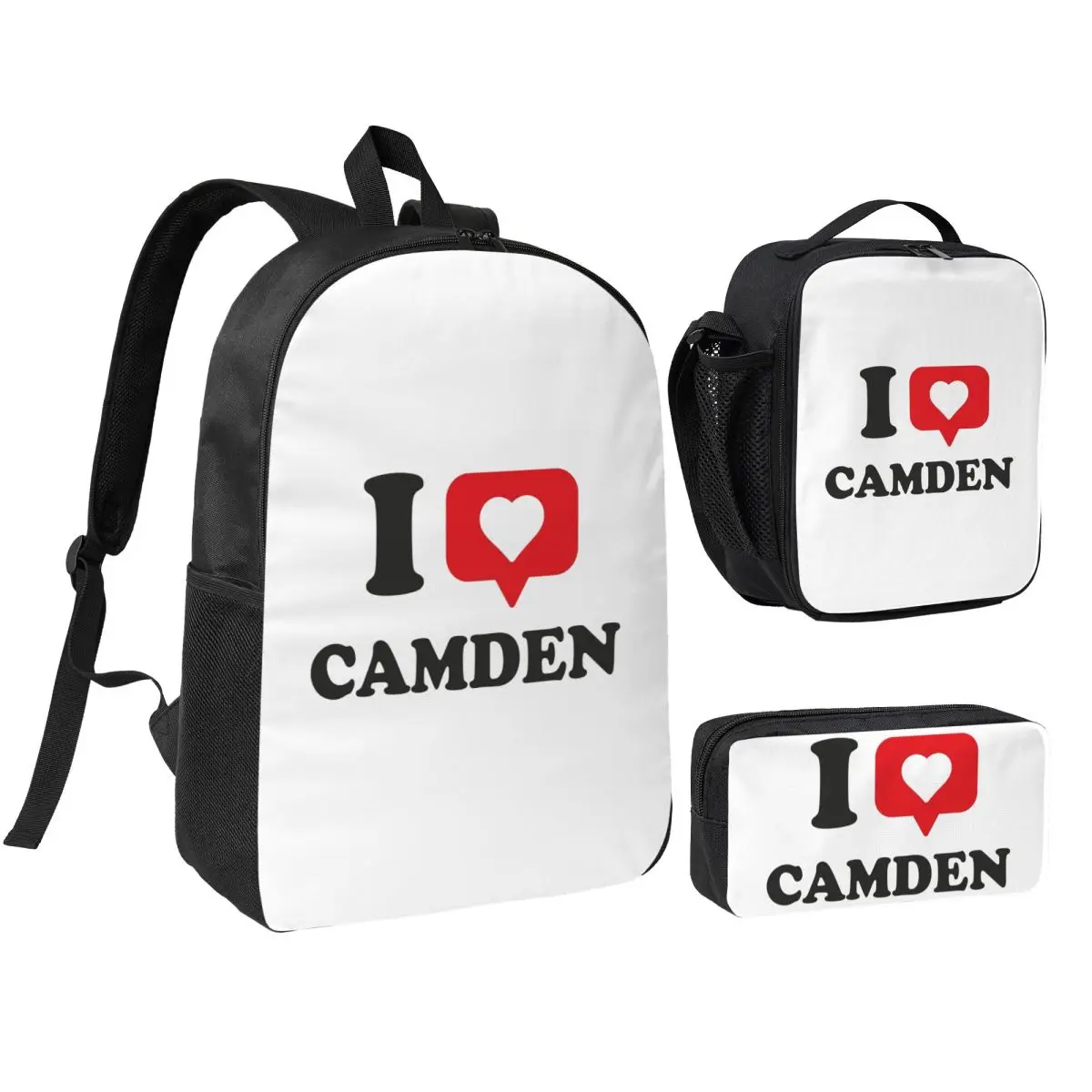 

I Love Camden Backpack Boys Girls BookBag School Bag Shoulder Bags 3ps Insulated Lunch Bag Pencil Case