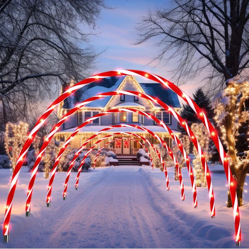 

10ft Christmas Candy Light Arch LED Christmas Outdoor Arches Decor Candy Cane Arch with Flasher Modes Xmas Arch Pathway