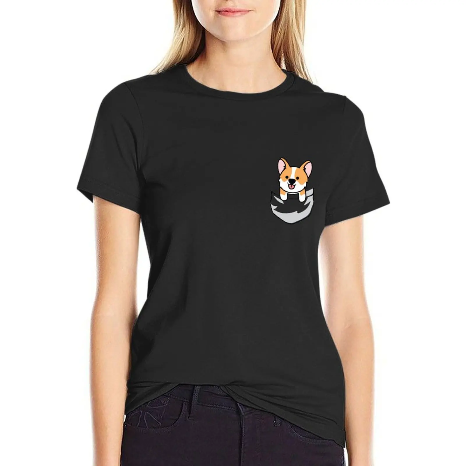 

Cute Corgi in Pocket T-shirt aesthetic clothes oversized shirts graphic tees t-shirt dress for Women plus size sexy