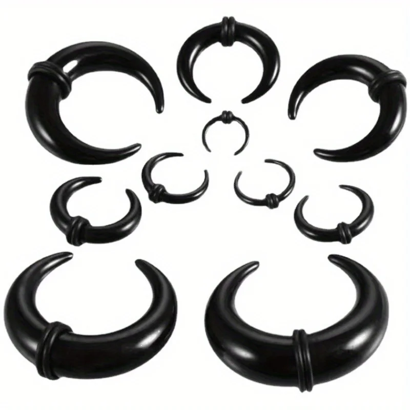 9pcs Purple Black White Acrylic U-shaped Tip Cone Ear Gauge Horn Ear Expander Nose Ring Hip Hop Party Jewelry For Men