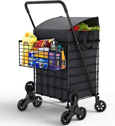 

Folding Shopping Cart with Double Baskets Heavy Duty Capacity
