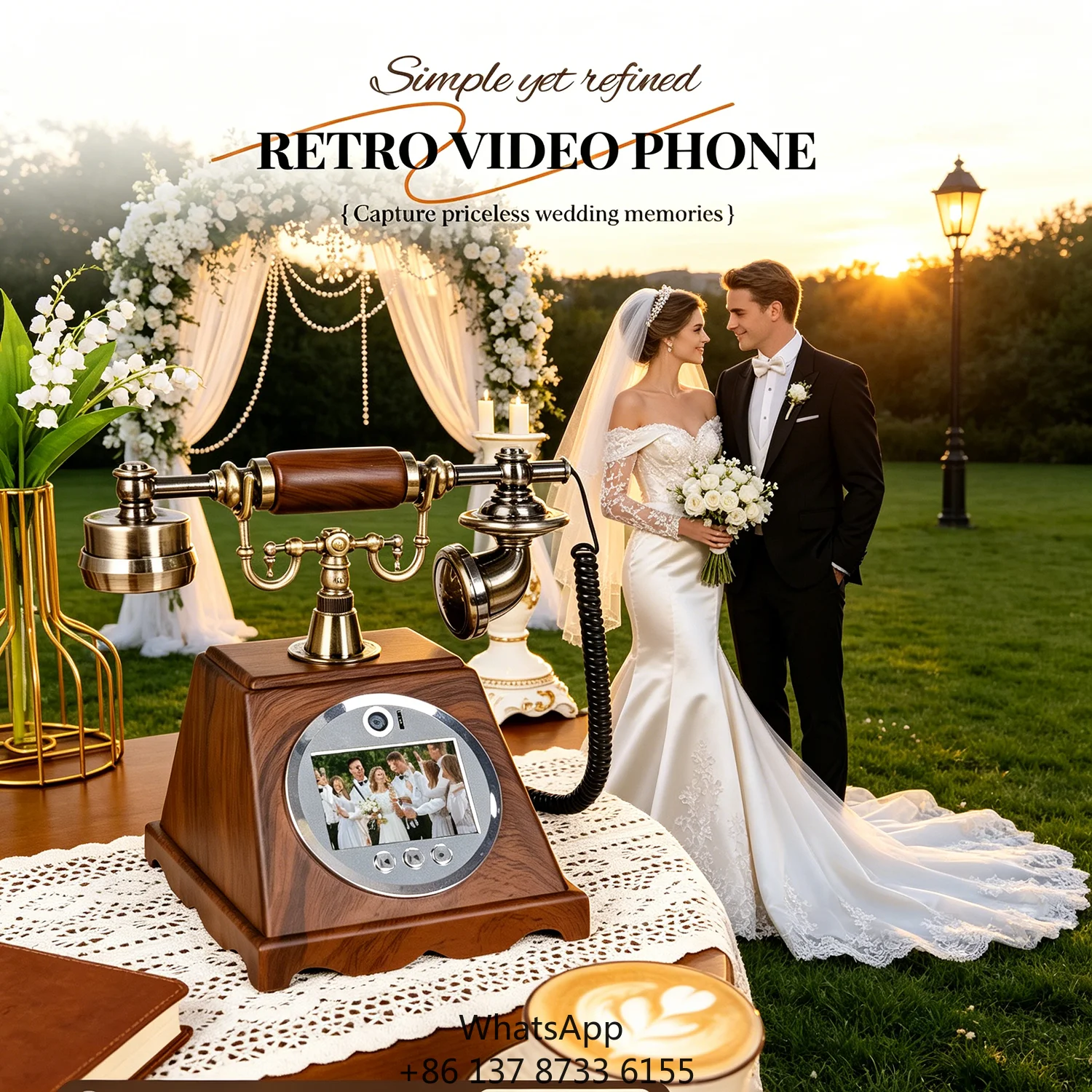 HD 1080P 32GB Vintage Antique Wireless Video Guest Book,Voice Guest Book For Weddings & Birthday Parties