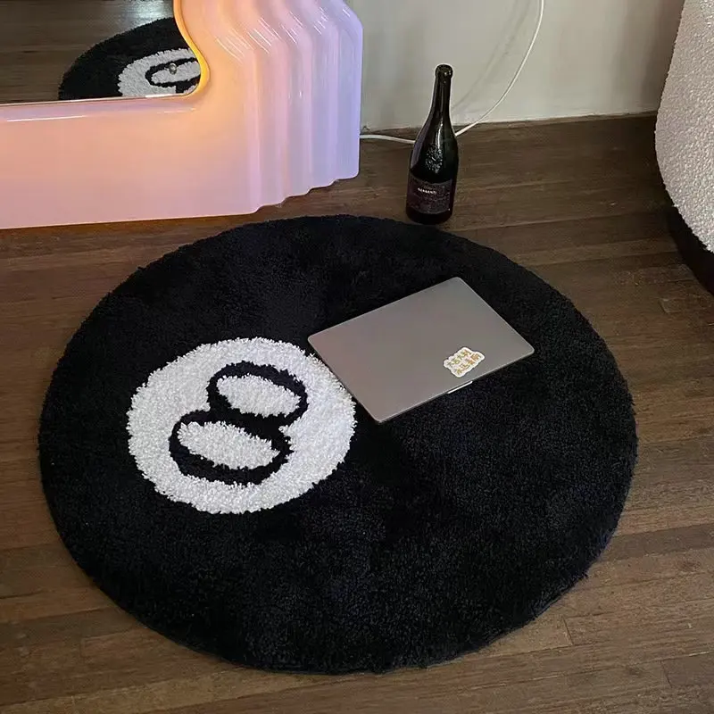 Retro Black No. 8 Carpet Simulation Billiards 8 Ball Rug Round Tufting Soft Chair Floor Mat Anti-slip Bathroom Mat Kid Decor Rug