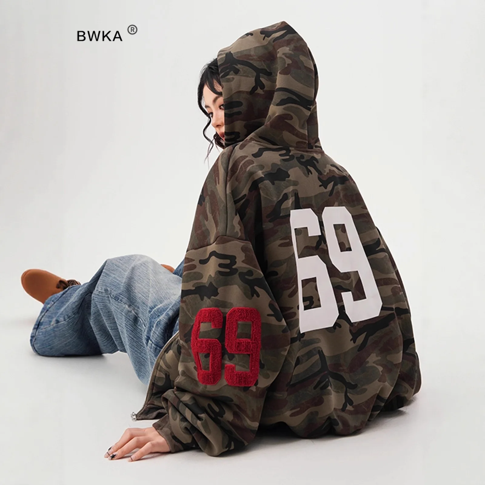 American High Street Camouflage Open Cardigan Hoodie für Männer und Frauen, Frühling und Herbst, modische Paar-Reißverschlussjacke, lockere Streetwear