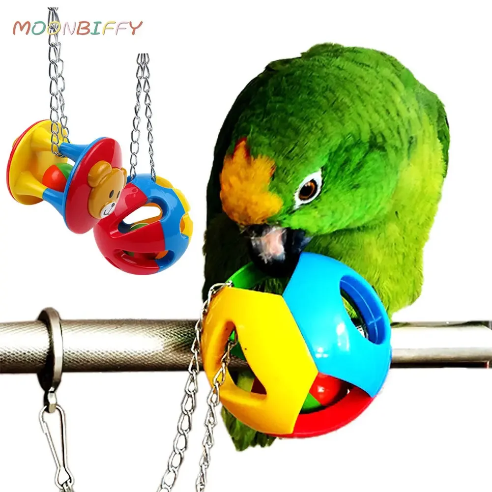 Bonito animal de estimação pássaro plástico mastigar bola corrente gaiola brinquedo para papagaio cockatiel periquito