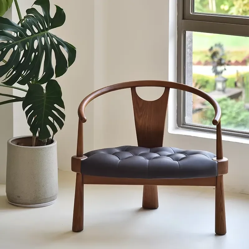 Solid Wood Single Sofa Chair with Coffee Table Light Luxury Balcony Leisure Chair Modern Style for Catering and Hotel Use