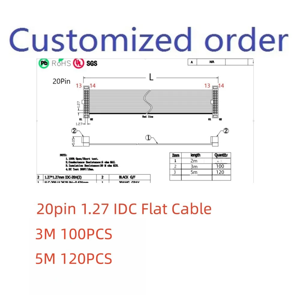 1.27 mm Pitch IDC Socket Extension Flat Ribbon Cable 0.635 mm Pitch Customize