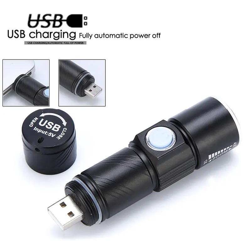 Mini Tragbare USB RechargeableLED Taschenlampe Outdoor Camping LightWaterproof Zoomable Lampe Fahrrad 3 Modus Handliche Flash Licht