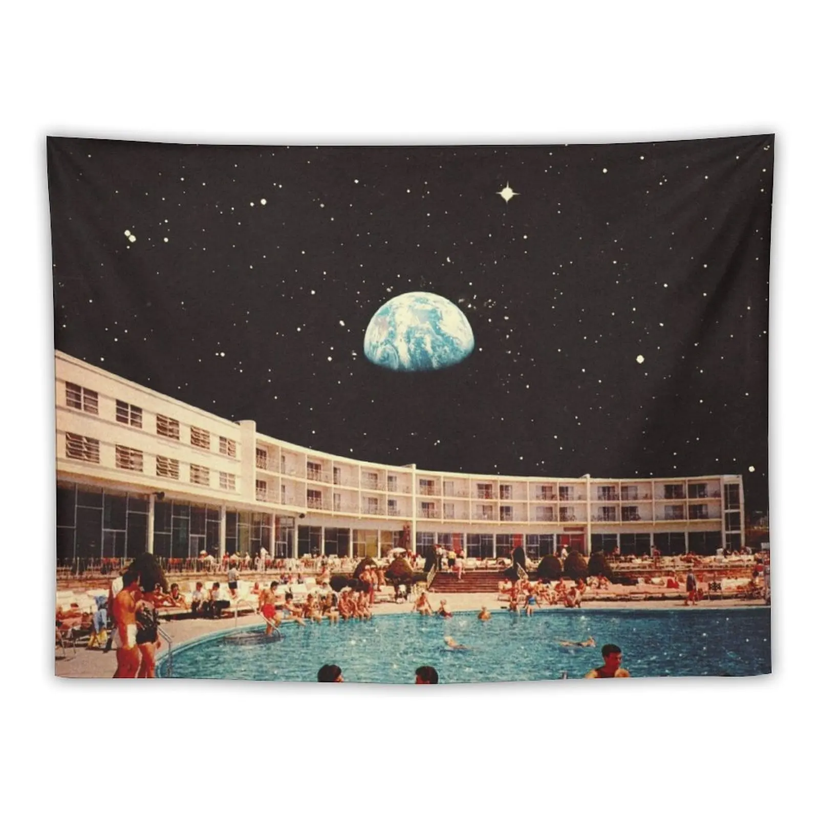 

Lunar Pool Life - Retro-Futuristic Holiday Resort, Science Fiction Collage Tapestry Cute Room Things Bedroom Decor Tapestry