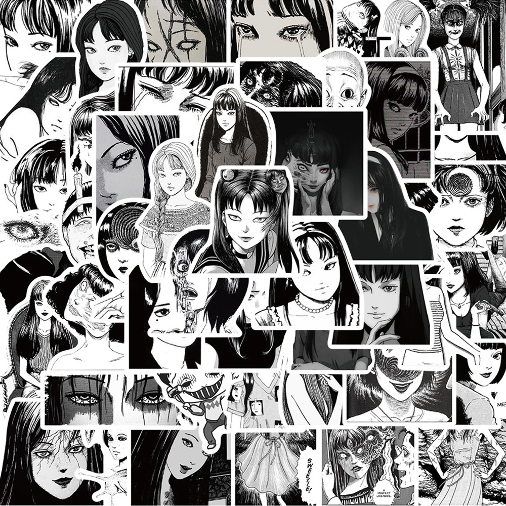 10/30/50pcs Uzumaki Tomie Junji Stickers DIY Horror Anime Sticker Aesthetics Phone Cup Luggage Black And White Decal Waterproof