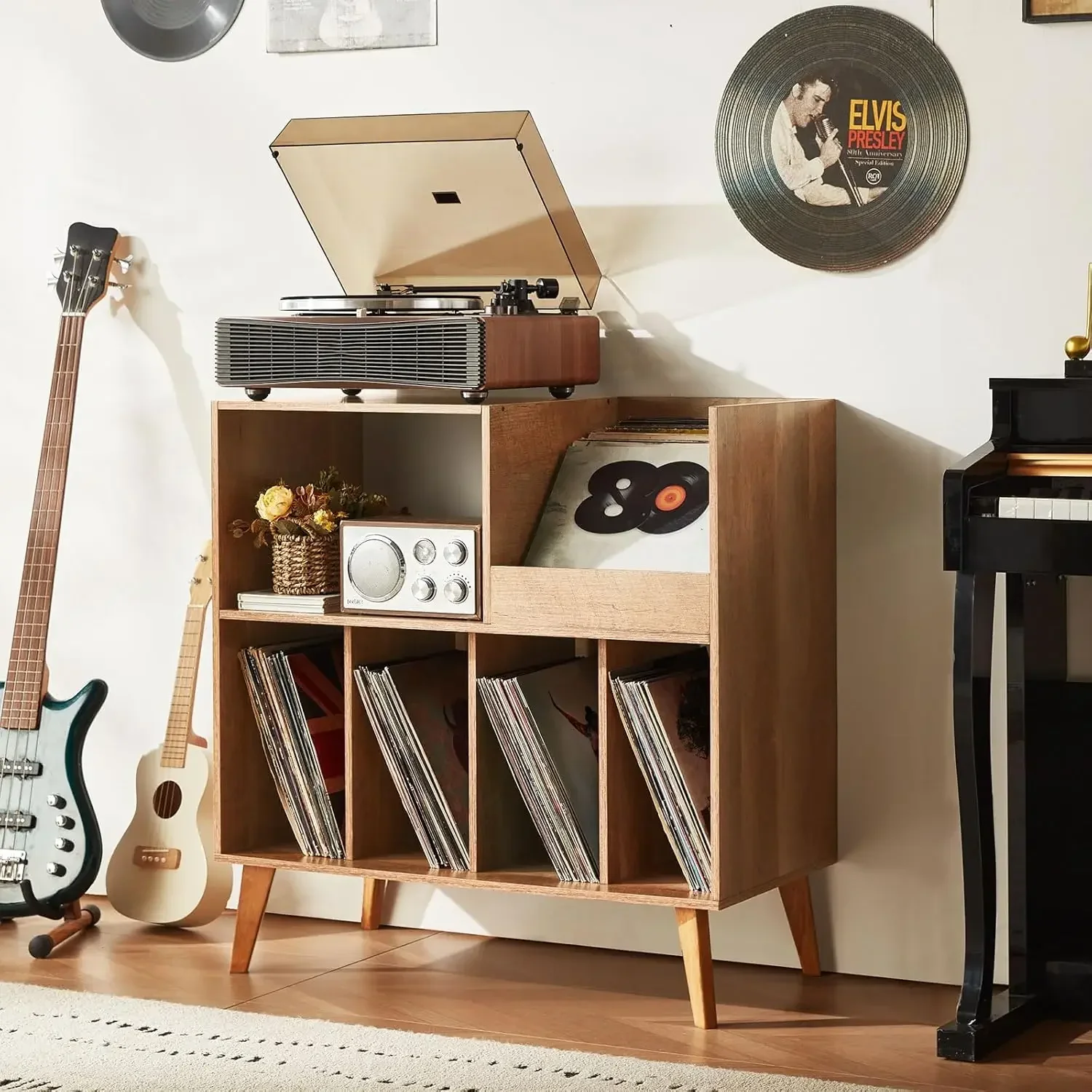 Large Record Player Stand, Turntable Stand with Storage, Vinyl Record Holder with Display Area, Record Player Table Holds Up to