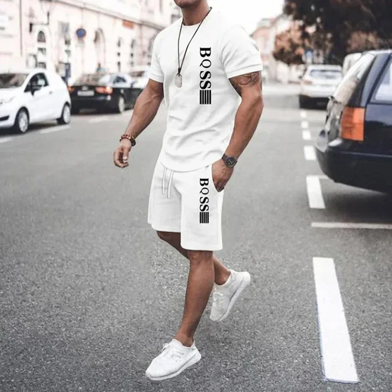 

New summer quick-drying men's short-sleeved T-shirt and jogging shorts two-piece set, outdoor breathable men's casual suit