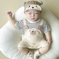 Summer Baby Boys Rompers Cartoon Stripe 3D Bear Print Short Sleeve Newborn Jumpsuit Girl Cotton Kids Infant Outfit Clothes 0-18M