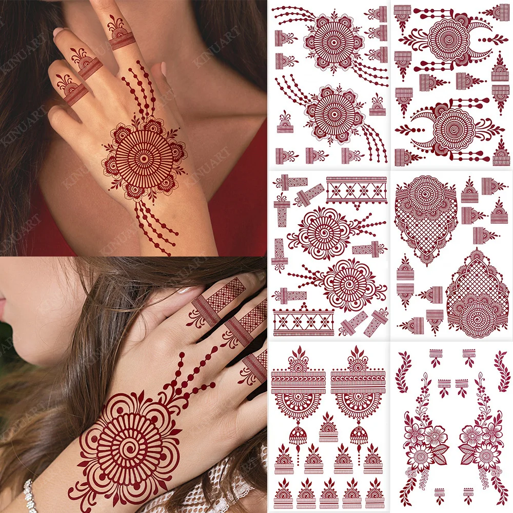 Waterproof Henna Tattoo Stickers for Hand FlowerTemporary Tattoos  for Women Lasting Fake Tattoo for Wedding Festival Body Art