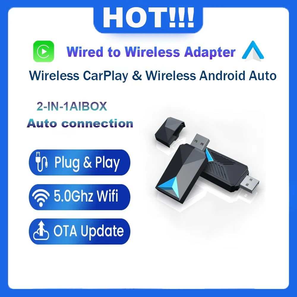 

НОВЫЙ беспроводной адаптер CarPlay 2 в 1, Android Auto AI Smart Box, автомобильные интеллектуальные системы для VW Toyota Nissan Honda Ford Benz