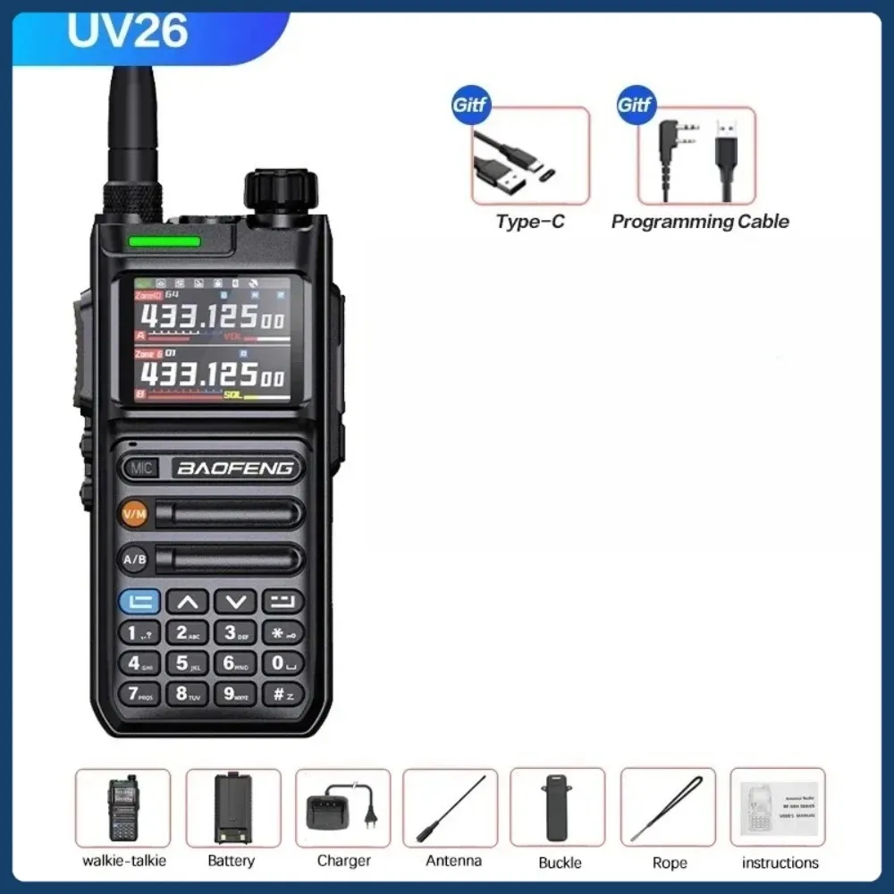 Baofeng UV26 Walkie Talkie GPS APSR Multi Band Bluetooth Programming Recording Wirless Copy Frequency Type-C Long Range Two Way