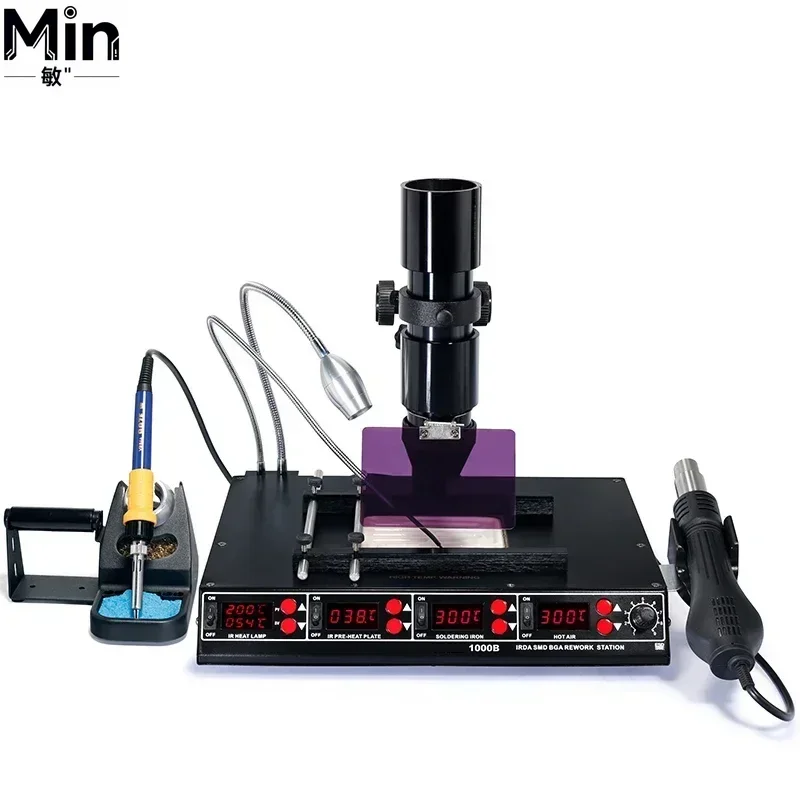 1000B 4-in-1 BGA Rework Station, Desoldering Station with Hot Air , 75W Soldering Iron & 540W Preheater