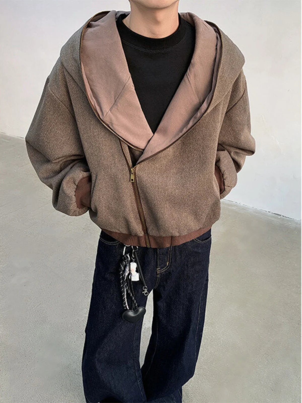 

Свободный крой, льняной открытый кардиган с капюшоном, мужской топ Lazy Sle, модная верхняя одежда оверсайз, весна-осень, подставка из полиэстера F...