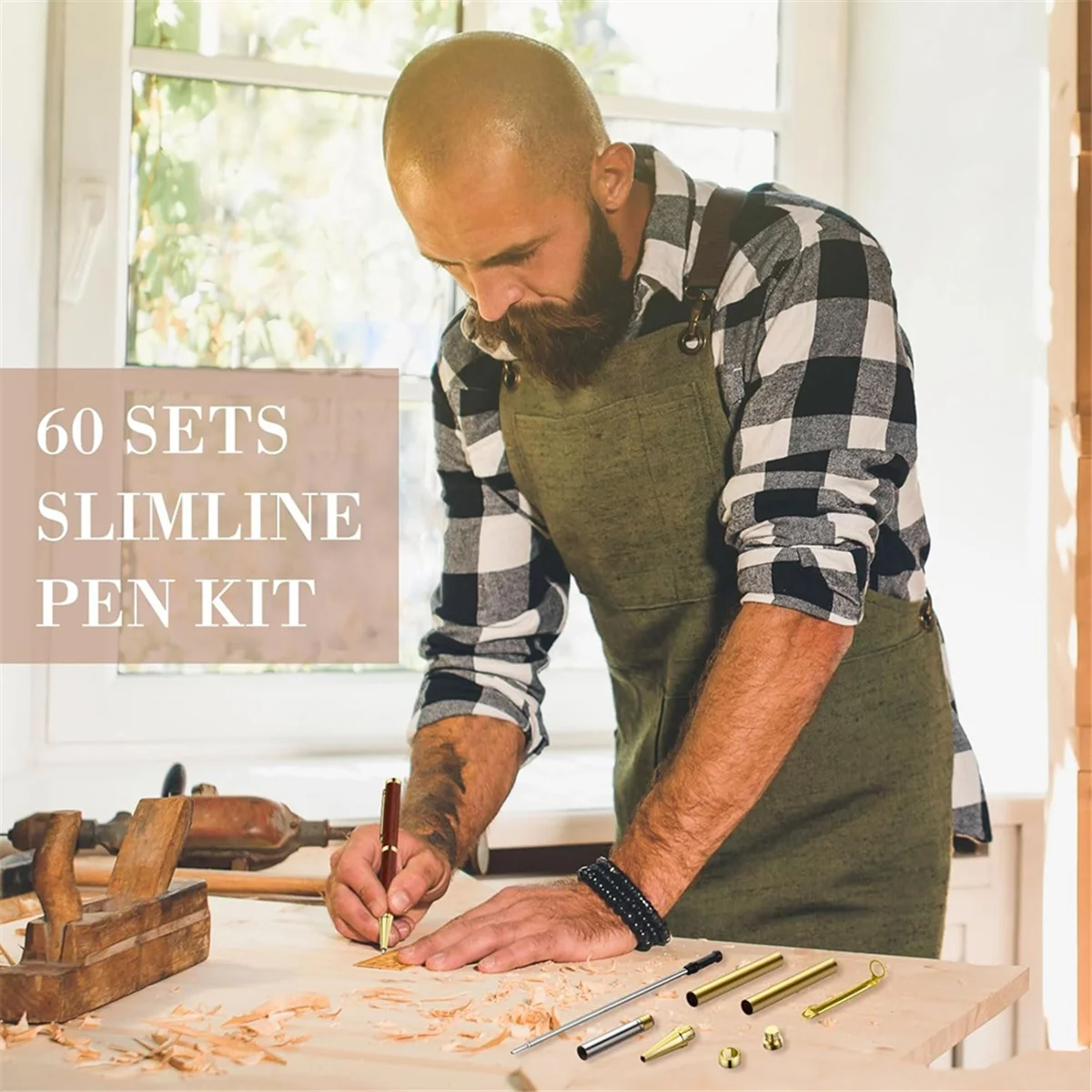 

ABNJ 60pcs Twist-Out Pen Kit for Woodturn 7mm Slim Pen Bulk with Refill Pack Woodturn Projects for DIY Crafts Gold