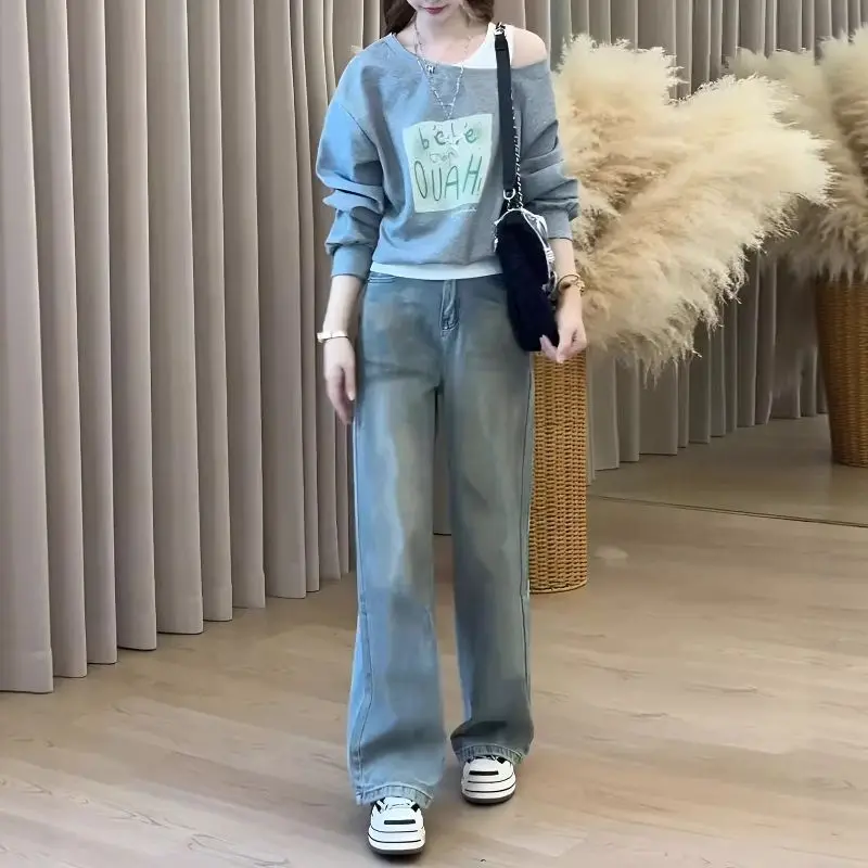 Large Sized Women's Clothing Splicing Two-piece Letter Printed Hoodies For Women Spring Autunm High Street Loose Trendy Top