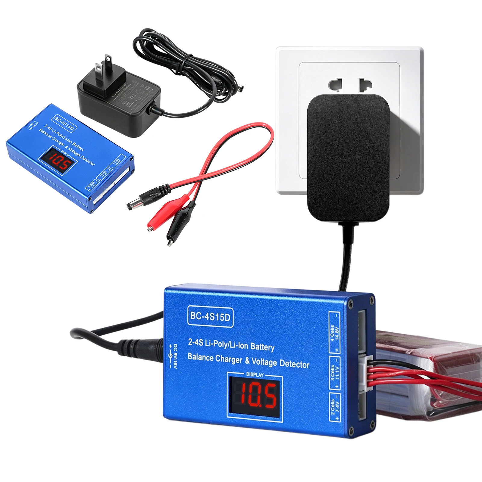 BC-4S15D Lipo Battery Balance Charger with Voltage Display Screen Airsoft Digital Charger Lightweight for 2-4S RC Batteries