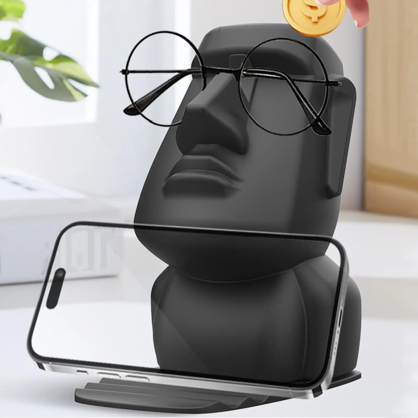 Eyeglasses Face Display Stand Easter Island Head Eyeglass Holder Stand Home Table Ornament Sculpture Multifunctional Mobile