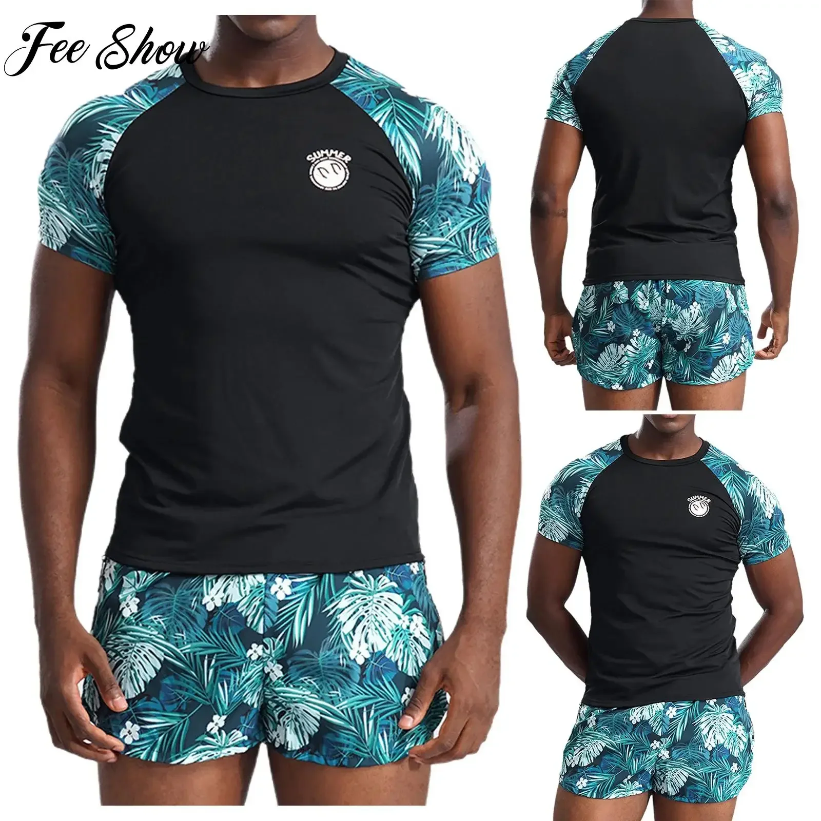 Traje de baño de dos piezas transpirable de secado rápido para hombre verano UPF 50+ Rashguard traje de baño de playa para piscinas buceo traje de surf
